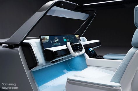 Samsung’s Epic New Cockpit Can Turn Into a Mobile Office or Gaming Rig – Robb Report Types Of Innovation, Car Crystals, Car Experience, Mobile Office, Traffic Signal, Autonomous Vehicle, Car Designs, Surround Sound Systems, Futuristic Cars