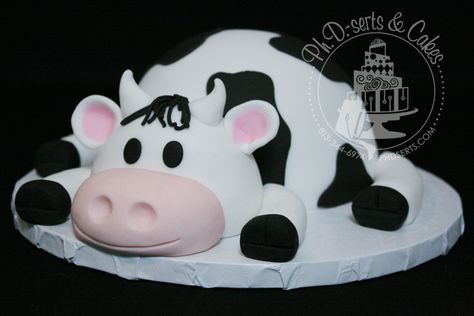 Close-up of Declan's cow smash cake. Cow Smash Cake, Milk Mustache, Cow Birthday Cake, Cow Cake, Cow Birthday Parties, Cow Cakes, Dinosaur Birthday Cakes, Farm Animals Birthday Party, Farm Themed Birthday Party