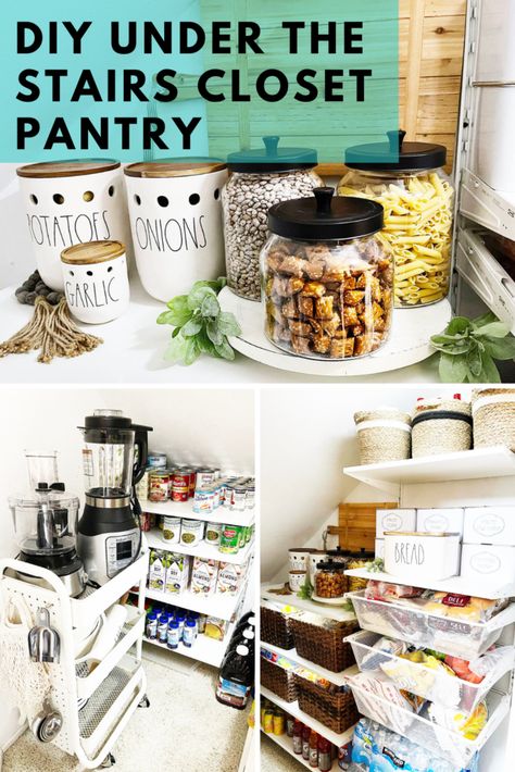 Under the Stairs Closet Pantry Transformation Pantry Under Stairs Walk In, Under The Stairs Pantry Ideas, Under Stairs Pantry Ideas, Closet Turned Pantry, Under The Stairs Pantry, Under The Stairs Closet, Washer Dryer Closet, Pantry Transformation, Stairs Closet