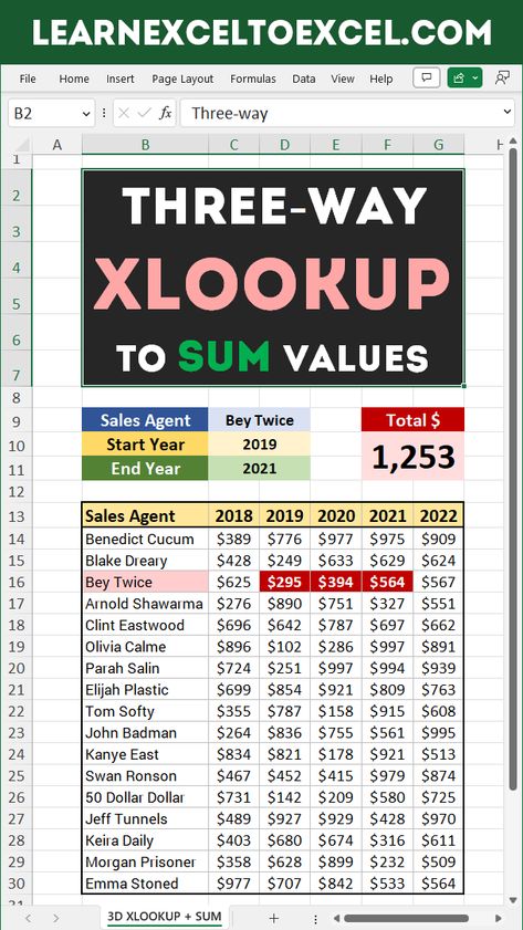 3D XLOOKUP three way lookup to sum values in Excel Vlookup Excel, Excel Shortcuts Cheat Sheets, Personal Budget Template, Microsoft Excel Formulas, Excel For Beginners, Computer Lessons, Excel Hacks, Microsoft Excel Tutorial, Learning Microsoft