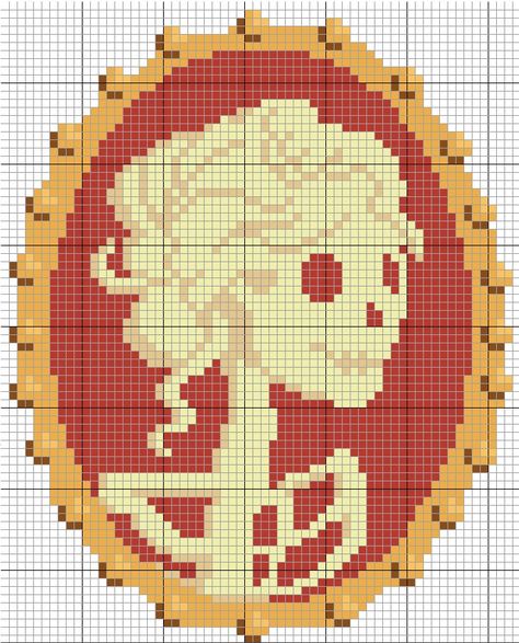 Cameo Cross Stitch Pattern, Cross Stitch Skeleton, Spooky Cross Stitch, Gothic Cross Stitch, Tapestry Ideas, Crochet Graphs, Graph Crochet, Gothic Cross, Pixel Crochet