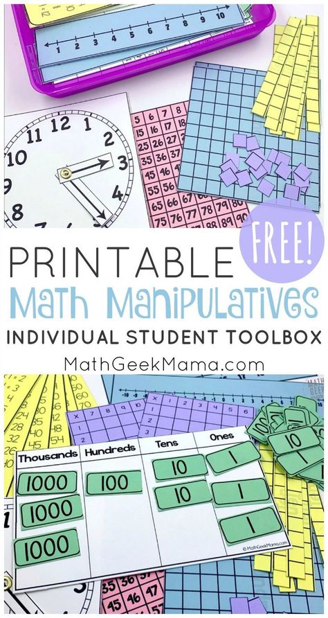 Looking for visuals to help your kids make sense of math? Grab this free set of printable math manipulatives for all the hands on resources your kids need. Tutoring Resources, Educational Therapy, Mathematics Games, Education Tools, Virtual Teaching, Short Notes, Maths Games, Multiplication Games, Homeschool Routine