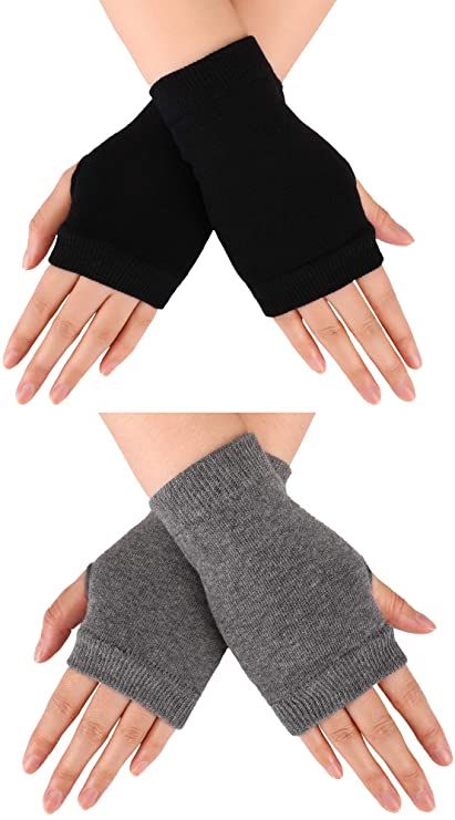 Blulu Fingerless Warm Gloves with Thumb Hole Cozy Half Fingerless Driving Gloves Knit Mittens for Men, Women (Black, Grey, 2 Pairs) at Amazon Women’s Clothing store Gloves Diy, Half Gloves, Costume Gloves, Cold Weather Gloves, Skin Design, Hand Gloves, Driving Gloves, Knit Mittens, Knitted Gloves