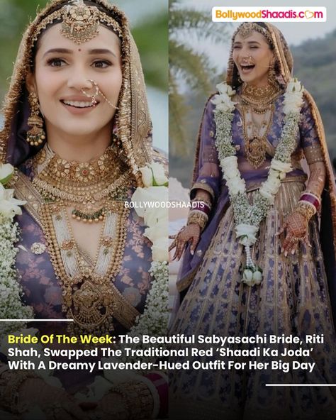 The bride of the week (@riti_20 ) experimented with her final look and ditched wearing a traditional red outfit with an unconventional yet stunning choice of lavender! Photography: @epicstories.in Outfit: @bridesofsabyasachi @sabyasachiofficial #sabyasachi #sabyasachibride #bride #bridaloutfit #brideoftheday #brideoftheweek #bridalmakeup #bridalwear #bridemakeup #bride2024 Lavender Photography, Sabyasachi Bride, Bride Makeup, Red Outfit, Bridal Outfits, Bridal Wear, Bridal Makeup, Entertainment News, Big Day