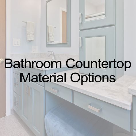 While you are planning your bathroom remodel, you will have to decide on the type of countertop material you want. Style is a significant factor when considering the type of countertop you want. Are you going for an upscale and posh look? Think about color and feel and practicality. If you live in a busy household with splashing children, and toothpaste spills, you’ll want to choose a durable countertop that can withstand daily use. Check out our blog about Bathroom Countertop Material Options. Best Bathroom Countertops, Bathroom Counter Top Size, Master Bath Gray Countertops, Raise Countertop Height Bathroom, Replacing Bathroom Countertop, Bathroom Vanity Countertop Ideas, Bath Countertops, Best Countertops, Granite Bathroom Countertops