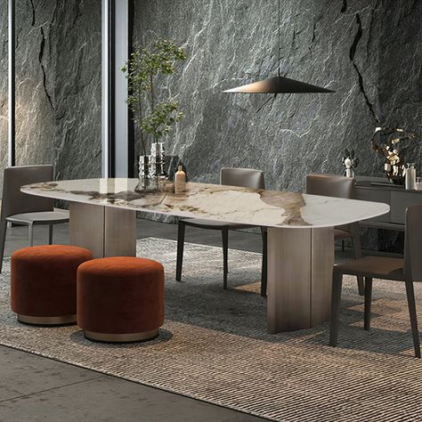 Orren Ellis Deyana Modern Rectangular Sintered Stone Dining Table | Wayfair Luxurious Dining Table, Faux Marble Dining Table, Dining Room Decor Modern, Sintered Stone Dining Table, Wood Dining Room Table, Marble Top Dining Table, Gatherings With Friends, Dinner Room, Wood Dining Room