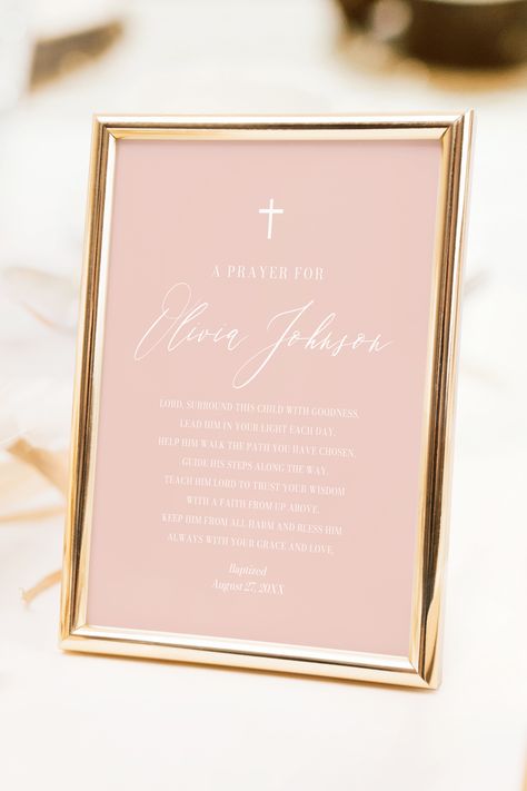 Dusty Pink Baptism Prayer Sign Template, Blush Pink White Cross Christening Personalized Prayer Sign, Girl Baptism Gift, Pink Baptism Decor Pink Baptism Decorations, Girl Baptism Decorations, Baptism Prayer, Boho Baptism, Baptism Decorations Girl, Baptism Decor, Prayer Signs, Baptism Decorations