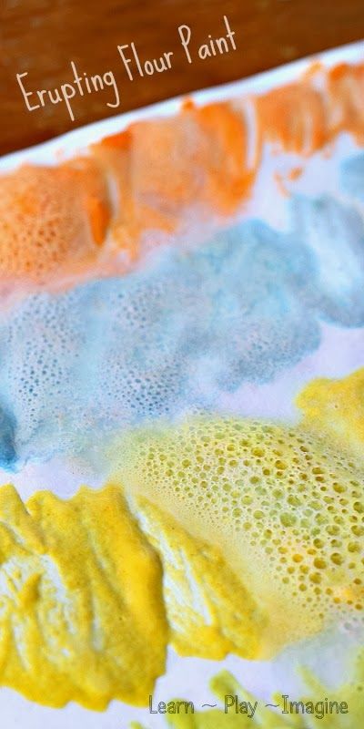 Homemade paint recipe that ERUPTS! Kids will go nuts watching the paint fizz again and again. Flour Paint Recipe, Homemade Paint Recipe, Flour Paint, Bird Activities, Diy Coral, Making Paint, Daycare Projects, Paint Recipe, Homemade Paint