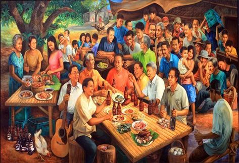 Filipinos would usually greet their visitors with the phrase “Feel at home!” to ensure that they are at ease during their stay. For Filipinos, it is a pleasure and the country's honor to accept foreigners as visitors and build genuine relationships and friendship with them. Cultural Practices In The Philippines, Filipino Paintings Philippines, Filipino Painting, Filipino Paintings, Dream Paintings, Philippine Traditions, Filipino Tradition, Alyssa Valdez, Philippines Art