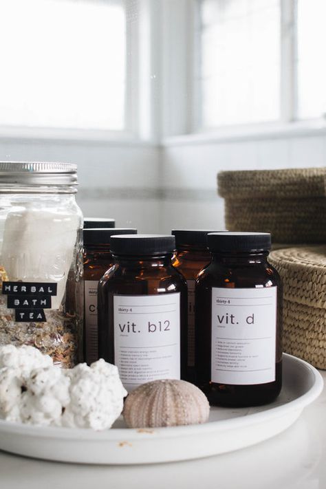 DIY Aesthetically Pleasing Vitamin Labels — Cashmere & Plaid Dietary Supplements Packaging, Take Vitamins, Supplement Bottles, Chic Organization, Supplements Packaging, Gummy Vitamins, Herbal Bath, Amber Bottles, Creating A Business