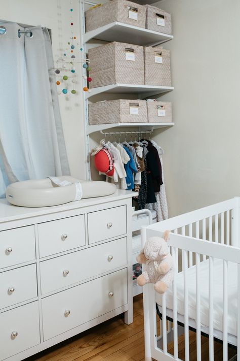 Small Nursery Organization, Apartment Nursery, Shared Nursery, Tiny Nursery, Baby Room Storage, Nursery Nook, Small Baby Room, Small Space Nursery, Small Nursery