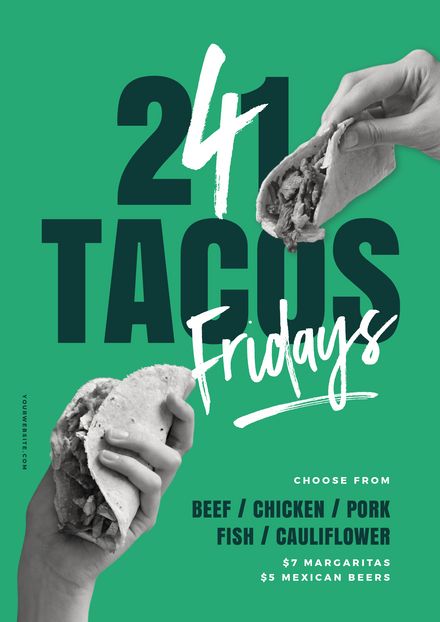 2 For 1 Promotion Design, Taco Advertising, Taco Poster Design, Taco Graphic Design, Food Promotion Design, Promotion Design Ideas, Taco Poster, Taco Menu, Paper Rip