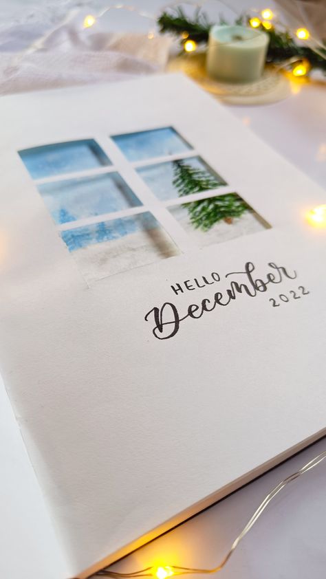 Painting Lettering, December Winter, Creating A Bullet Journal, Winter Landscapes, Winter Window, Hello December, Lettering Art, Winter Painting, Creative Corner