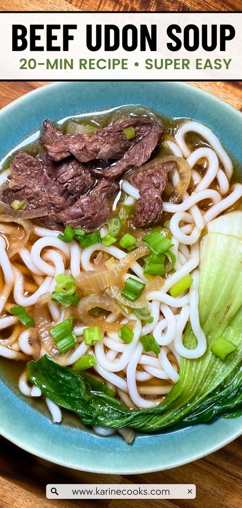 Beef Udon Noodles, a Japanese delight ready in just 20 minutes, combines savory soy-based broth, tender slices of beef, and chewy udon noodles for a quick and satisfying culinary experience. Beef Soup With Noodles Recipes, Beef Udon Noodles Soup, Simple Udon Soup, Chinese Beef Noodle Soup Recipes, Udon Broth Recipe, Udon Recipe Soup, Udon Noodle Recipe Soup, Beef Udon Soup, Beef Udon Noodles