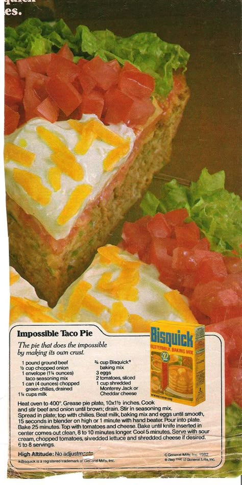 Taco Pie With Bisquick, Impossible Taco Pie, Impossibly Easy Cheeseburger Pie, Impossible Recipes, Taco Pie Recipes, Impossible Pies, Impossible Pie, Cheeseburger Pie, Taco Pie