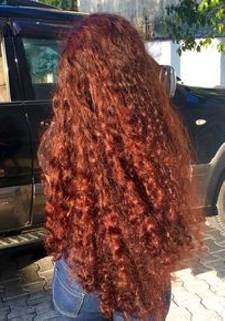 Wavy Hair Perm, Embracing Natural Hair, Curly Ginger Hair, Deep Auburn Hair, Red Hair With Bangs, Embrace Natural Hair, Deep Auburn, Healthy Curly Hair, Knee Length Hair