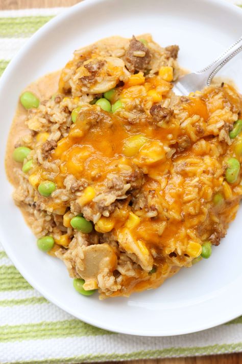 More Please Casserole--ground beef with rice, vegetables and cheese made in the Instant Pot. Gluten Free Worcestershire Sauce, Filling Meals, Flexitarian Recipes, Ground Beef Rice, Friends Recipes, Instant Pot Recipe, Instant Rice, Apple Dumplings, Slow Cook