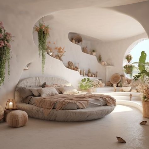 Round Interior Architecture, Natural Interior Design Earth, White Boho Bedroom, Cobb Houses, Cob House Interior, Cob House Plans, 2024 Interior Design, Organic House, Earthship Home