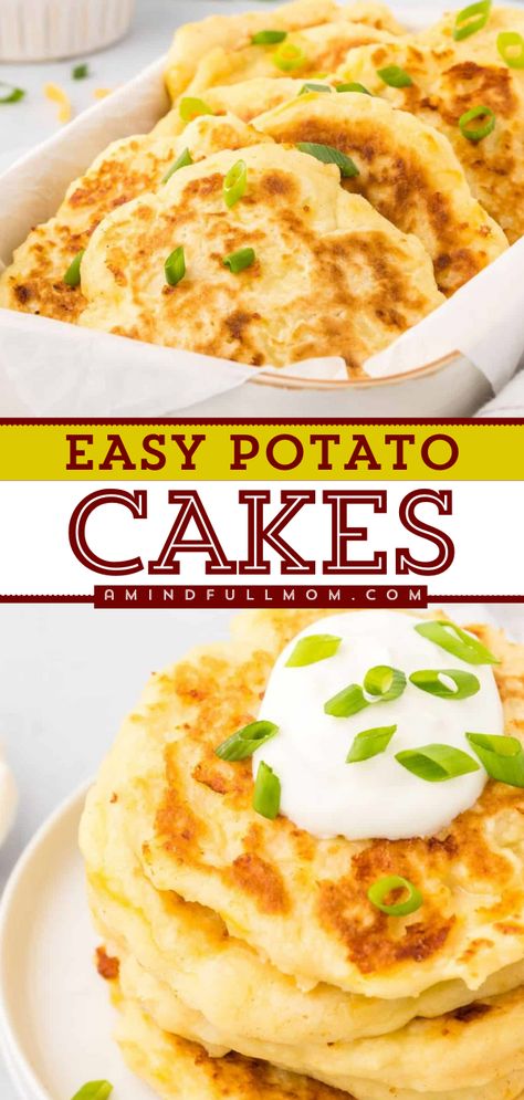 Transform your leftover mashed potatoes into crispy, cheesy potato cakes that melt in your mouth. These Mashed Potato Cakes make an irresistible side dish or vegetarian entree and are ready in under 20 minutes! Stuffed Potato Cakes Recipe, 2 Ingredient Stuffed Potato Cakes, Potato Cake Recipe Easy, Potato Cakes From Instant Potatoes, Potatoes Cakes Recipe Mashed, Potatoe Cakes Recipe Easy, Mashed Potatoes Pancakes Leftover, Fried Potato Cakes From Mashed Potatoes, Mashed Potatoes Breakfast Leftover