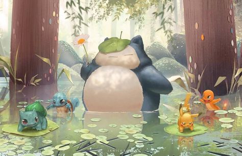 regram @janicesung My Neighbor Snorlax @ Toronto Fanexpo booth A269! (Limited quantity )#pokemon #art #illustration #drawing #cute #nature #totoro #snorlax #pikachu #squirtle #charmander #bulbasaur #fanexpo Wallpaper Cute, 4k Wallpaper, Desktop Backgrounds, Pikachu, Pokemon, Lily, Trees, Water, Animals