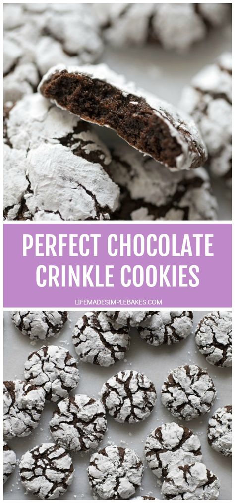 Looking for a recipe for perfect chocolate crinkle cookies? Look no further! These are easy to make with a fudgy brownie center and a sweet crunchy exterior. #crinklecookies #chocolatecrinklecookies #cookies #chocolate #dessert Chocolate Crinkle Cookies Recipe, Burning Mountain, Strawberry Sugar Cookies, Life Made Simple, Crinkle Cookies Recipe, Chocolate Crinkle, Fudgy Brownie, Chocolate Sugar Cookies, Chocolate Crinkle Cookies