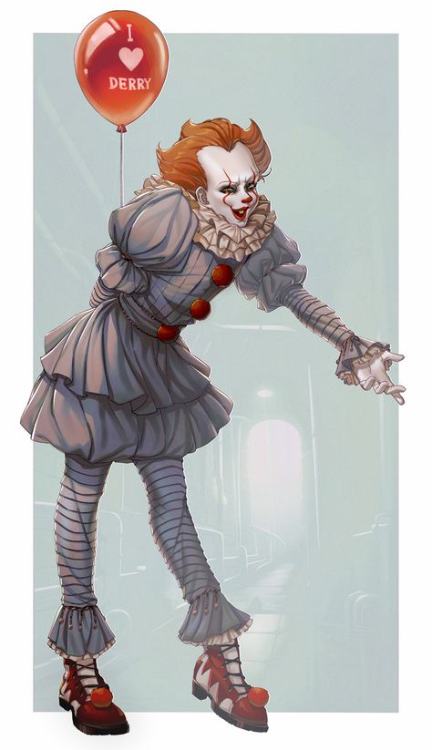 Pennywise X Bill, Pennywise Fan Art, Pennywise Fanart, Evil Clown Tattoos, Horror Fanart, Creepy Clowns, Clown Suit, Frilly Dress, It Pennywise