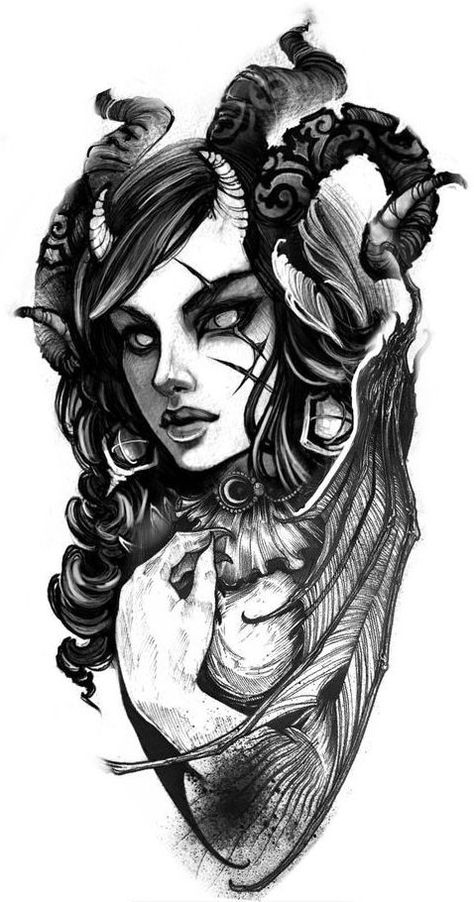 Dark Tattoo For Women, Creepy Woman Tattoo, Dark Women Tattoo, Dark Lady Tattoo, Zombie Tattoo Design, Dark Image Tattoo, Dark Woman Tattoo, Modern Tattoo Men, Taurus Girl Tattoo