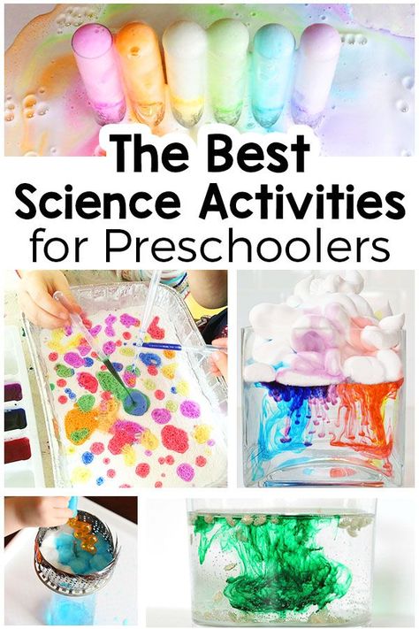 These science activities for preschoolers are sure to be a hit! From science experiments to sensory explorations to STEAM activities, plan your science lessons with these hands-on activities! Discovery Science Activities, Easy Science Lessons For Preschool, Science Center Preschool Activities, Pre K Activities Science, Early Years Science Experiments, September Science Experiments Preschool, Two Year Old Science Activities, Center Themes For Preschool, Seasons Science Activities Preschool