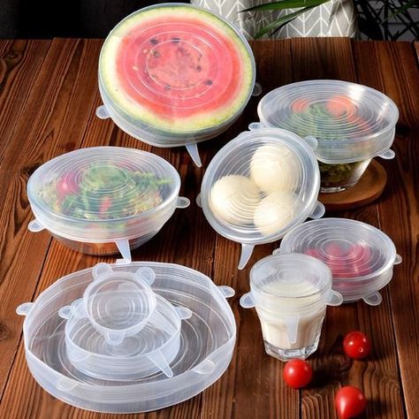 6Pcs Food Adjustable Elastic Silicone Cover Cap Universal Expandable Lids for Cans Dishes Bowl Reusable Stretch Kitchen and microwavable Silicone Food Covers, Food Cover, Cling Wrap, Food Covers, Food Bowl, Silicone Cover, Save Food, Cotton Candy Machine, Fresh Food