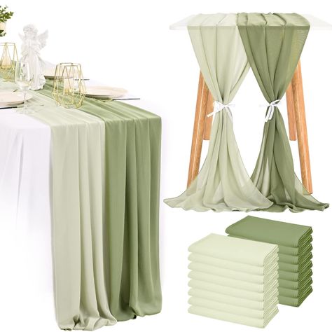 PRICES MAY VARY. 🎉Package Include:10Ft Chiffon Table Runner 28x120 Inches Romantic Wedding Runner Sheer Bridal Party Decorations Set includes 16 pieces Chiffon Table Runner, Each colors 8 pieces and 32 pieces ribbons.The Two-Color Combination can makes your event special, It's Perfect tabletop decor for your wedding, birthday party or everyday use. 🎀High Quality: Two-Color Combination boho table decor, 100% polyester semi-sheer chiffon. Lightweight, soft, wrinkle-free and anti-static. It can p Bayou Wedding, Boho Wedding Party, Chiffon Table Runner, Green Wedding Decorations, Table Runner For Wedding, Wedding Runner, Boho Table Runner, Boho Table, Rustic Boho Wedding