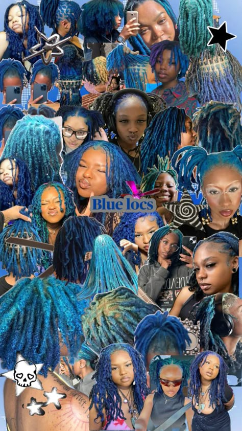 Blue Locs Black Women, Teal Locs, Blue Locs, Blue Dreadlocks, Short Dreadlocks Styles, Cute Hair Colors, Short Locs Hairstyles, Dreads Styles, Dyed Hair Inspiration