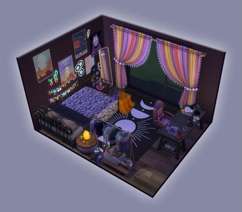 Sims Teenage Bedroom No Cc, Sims Teenage Bedroom, Sims 4 Room Ideas Living Room, Teen Room Sims 4, Sims 4 Rooms Ideas, Modern Purple Bedroom, Sims 4 Vintage Glamour, Outer Ideas, Sims4 House