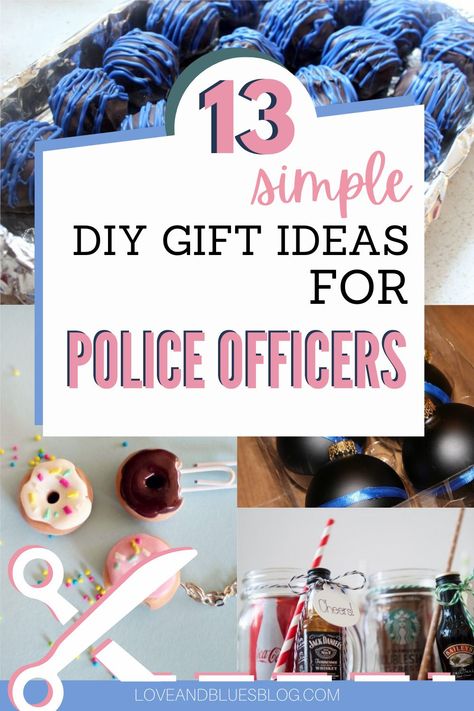 These are GREAT DIY gift ideas for police officers... seriously! I love DIY gifts and couldn't find any I liked for my officer husband. I want to try all these! Christmas Gifts For Police Officers Diy, Christmas Gifts For Police Officers, Resource Officer Appreciation Ideas, Gift Ideas For Police Officers, Retirement Party Ideas For Police Officers, Police Officer Gifts Diy, Police Ornaments Diy, Officer Appreciation Ideas, Police Gifts Diy