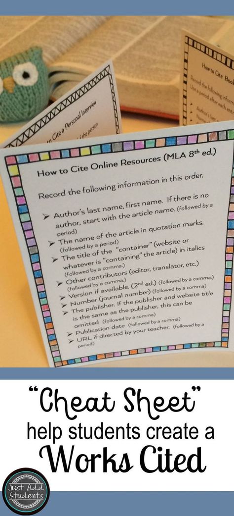 Help students create works-cited for their research projects with this handy foldable. Mla Citation, Middle School Libraries, Citing Sources, Independent Study, Works Cited, Ela Writing, Middle School Writing, Middle School Language Arts, Essay Outline