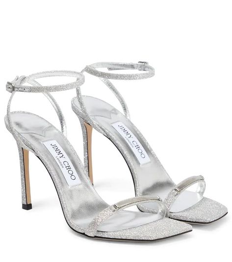 Glitter Sandals, Jimmy Choo Heels, Shoes Luxury, Prom Shoes, Silver Heels, Silver Shoes, Carrie Bradshaw, Designer Sandals, Ankle Straps