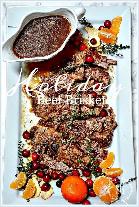 HOLIDAY BEEF BRISKET- A scrumptious, slow cooker. make ahead, Christmas main course. Christmas Dinner Main Course, Christmas Main Course, Christmas Beef, Christmas Main, Christmas Dinner Menu, Christmas Eve Dinner, Xmas Dinner, Brisket Recipes, Christmas Food Dinner