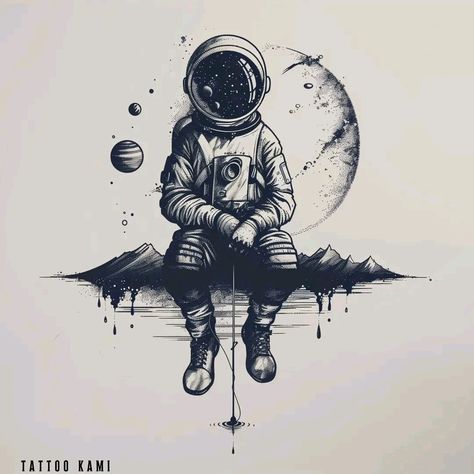 Matching Astronaut Tattoos, Astronaut Sitting On Planet Tattoo, Astronaut Tattoo Men, Cute Astronaut Tattoo, Mini Astronaut Tattoo, Space Tattoos Men, Cosmic Tattoo Galaxies, Astronaut Tattoo Design, Astronaut Sketch