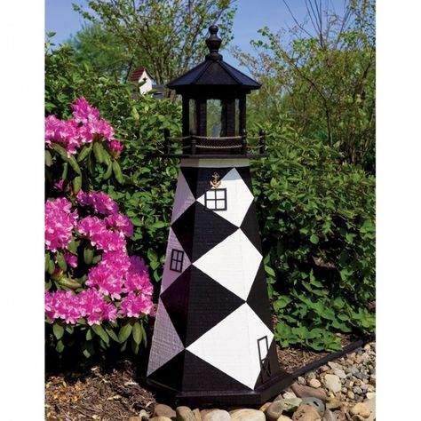 Amish Wooden Cape Lookout Lighthouse - Black and White Yard Lighthouse, Cape Lookout Lighthouse, Garden Lighthouse, House Lighting Outdoor, Solar Light Crafts, Amish Crafts, Hatteras Lighthouse, Cape Hatteras Lighthouse, Craft Shed