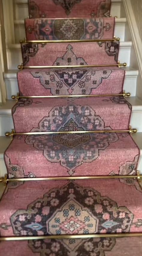 Pink Stair Runner, Pink Staircase, French Country Homes, Staircase Runner, Coastal Boho, Dry Bar, Country Homes, French Country House, Stair Runner