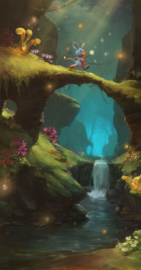 forest, S SB on ArtStation at https://www.artstation.com/artwork/1NOP2 Concept Character Design, Bridge Illustration, Forest Bridge, Background Sketch, Space Illustration, Fantasy Places, Concept Art Drawing, Cartoon Background, Animation Background