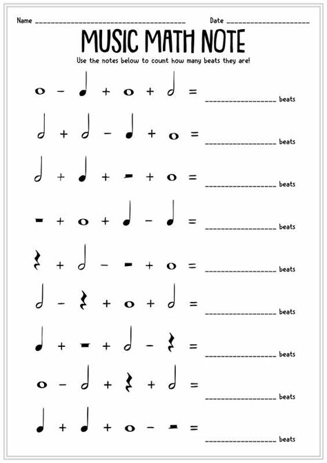 Note Naming Worksheets, Music Math Worksheet, Note Value Worksheet, Music Note Worksheets, Music Note Printable, Music Class Worksheets, Music Rhythm Worksheets, Free Music Theory Worksheets, Piano Worksheets