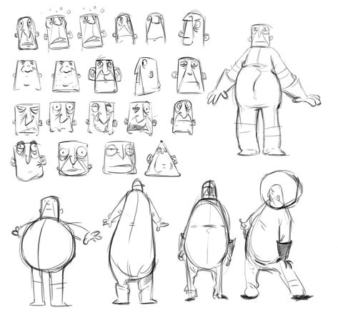 Square Face Drawing, Cartoon Body Shapes, Body Shapes Drawing, Square Character Design, Time Based Art, Cartoon Shapes, Square Character, Rectangle Face Shape, Shape Study