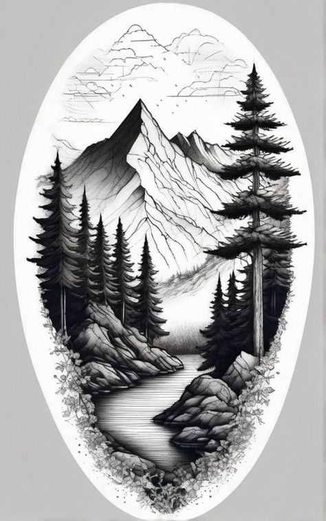 Alaska Tattoo, Wilderness Tattoo, Lake Tattoo, Gear Tattoo, Mountains And Forest, Forest Tattoo, Scene Tattoo, See Tattoo, Mountain Tattoo Design