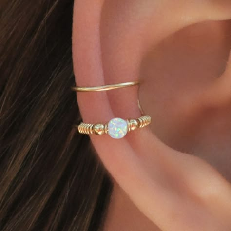 DOUBLE WRAP CUFF White Opal Ear Cuff Ear Cuff Fake by Benittamoko Opal Bangle, Faux Piercing, Ear Cuff Jewelry, Septum Piercings, Cute Ear Piercings, Cartilage Piercings, Double Cuff, Fake Jewelry, Fake Piercing