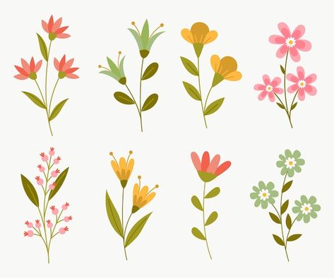 Kawaii Flower Illustration, Small Flower Illustration, Flower Simple Illustration, Flower Illustration Simple, Spring Flowers Background, Pastel Color Background, Easy Flower Painting, Basil Leaf, Flower Vector