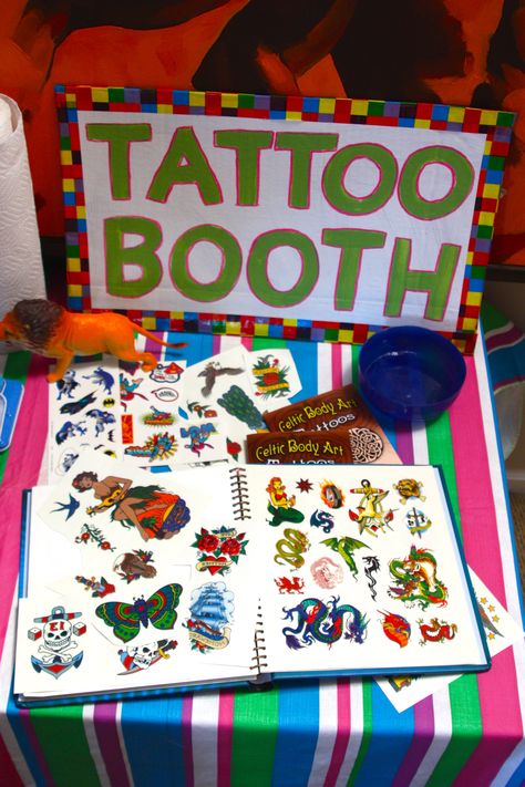 Tattoo Booth...something the kids be in charge of at the relay!! Theme Carnaval, Carnival Birthday Party Theme, Fall Carnival, Circus Theme Party, Kids Carnival, School Carnival, Carnival Themed Party, Carnival Theme, Circus Birthday Party