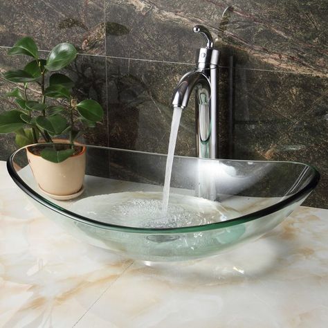 Features:  -Includes pop-up drain and mounting ring.  -Material: Tempered glass.  Installation Type: -Vessel sink.  Style: -Modern.  Sink Shape: -Oval.  Finish: -Clear.  Material: -Glass.  Number of F Bathroom Sink Bowl, Glass Bowl Sink, Glass Bathroom Sink, Bathroom Sink Bowls, Glass Boat, Primitive Bathrooms, Sink Bowl, Glass Vessel Sinks, Glass Sink