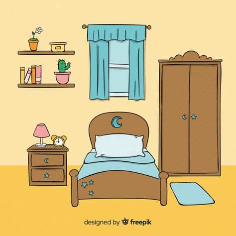 Lovely hand drawn bedroom design Free Vector Drawn Bedroom, Bedroom Cartoon, Bedroom Illustration, Whatsapp Wallpapers Hd, Bedroom Drawing, Paper Doll House, Flashcards For Kids, Kids Vector, Background Drawing