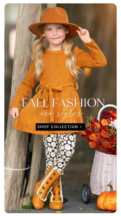 Your little fashionista will love our trendy fall collection featuring cozy sweaters, adorable dresses, and playful accessories. Shop now and make this season her most stylish yet! Fall Picture Outfits For Kids, Girls Fall Outfits Kids, Unique Kids Clothes, Pumpkin Spice Everything Nice, Festive Activities, Adorable Dresses, Pumpkin Spice Everything, Fall Festivities, Girlie Girl