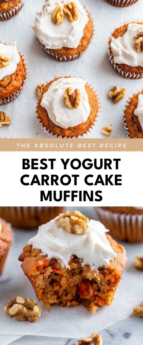 Image for Best Yogurt Carrot Cake Muffins Greek Yogurt Muffins Healthy, Carrot Muffins Healthy, Healthier Carrot Cake, Yogurt Cupcakes, Healthy Carrot Cake Muffins, Yogurt Muffins, Carrot Cake Muffins, Cake Muffins, Brunch With Friends